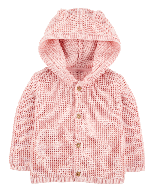 Carter's Baby Hooded Waffle Knit Cardigan - Pink