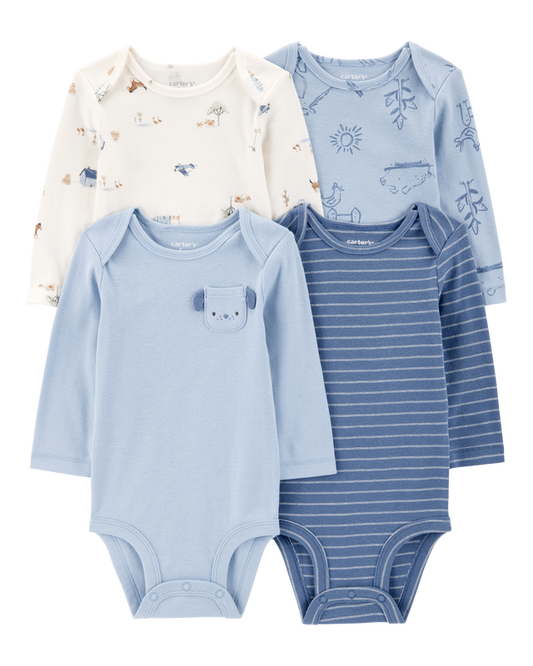 Carter's 4-Pack Dog Short-Sleeve Cotton Bodysuits - Blue