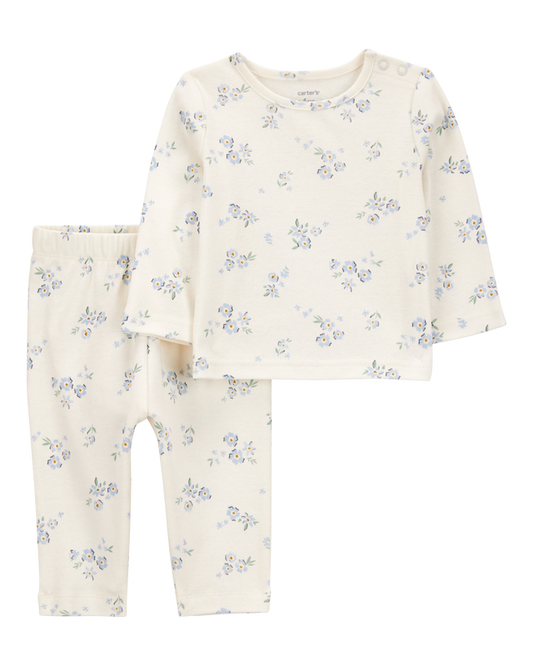 Carter's Baby 2-Piece Floral Long-Sleeve Tee & Pant Set - White/Blue