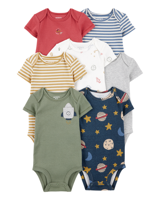 Carter's Baby 7-Pack Space Rocket Short-Sleeve Cotton Bodysuits