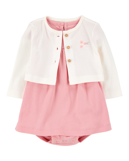 Carter's Baby 2-Piece Bodysuit Dress & Cardigan Set - Pink/Ivory