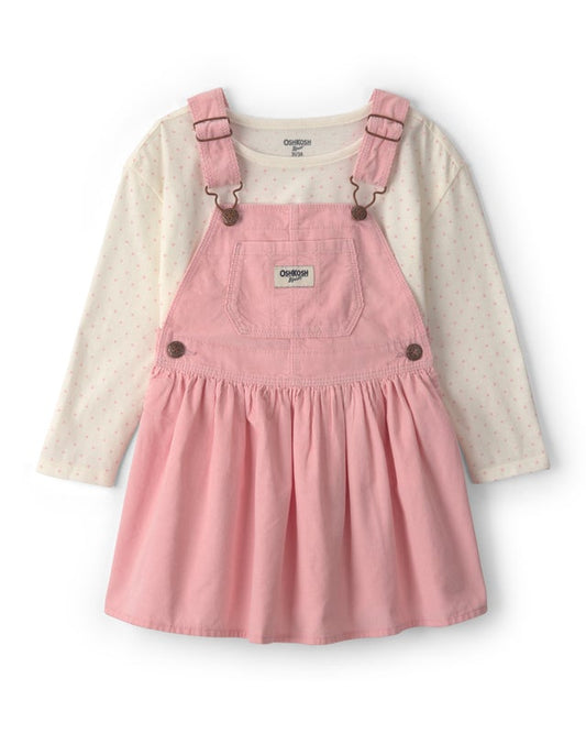 Oshkosh Toddler Girl 2-Piece Polka Dots Corduroy Dress Set - Pink/Cream