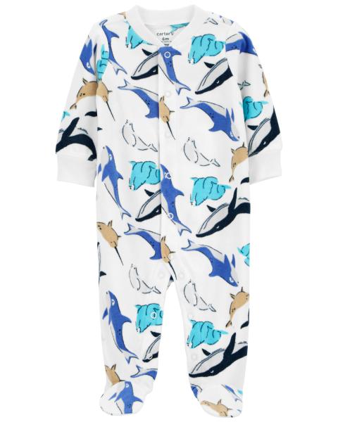 Carter's Baby Whale Print Zip-Up Fleece Sleep & Play