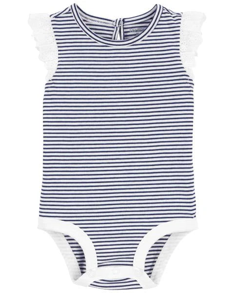 Oshkosh Striped Eyelet Ruffle Bodysuit
