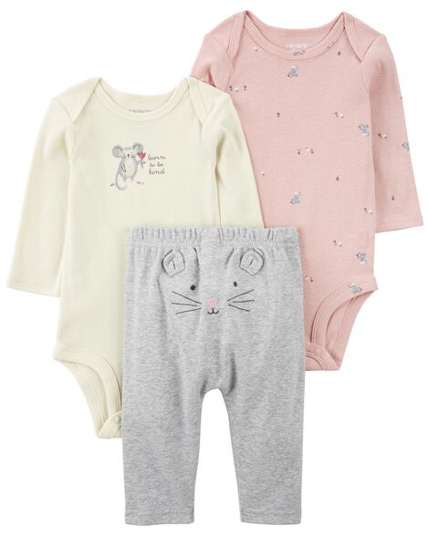 Carter's Baby Girl Dusty Rose 3-Piece Bodysuit Pant Set