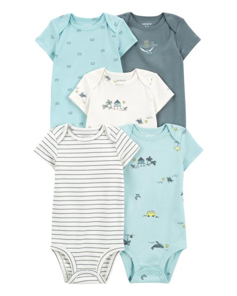 Carter's Baby 5-Pack Whale-bus-stripe Short-Sleeve Bodysuits