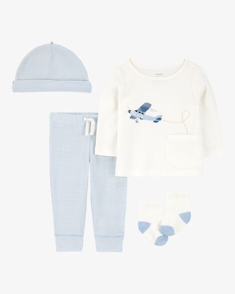 Carter's Baby 4-Piece Airplane Print Outfit Set - Blue