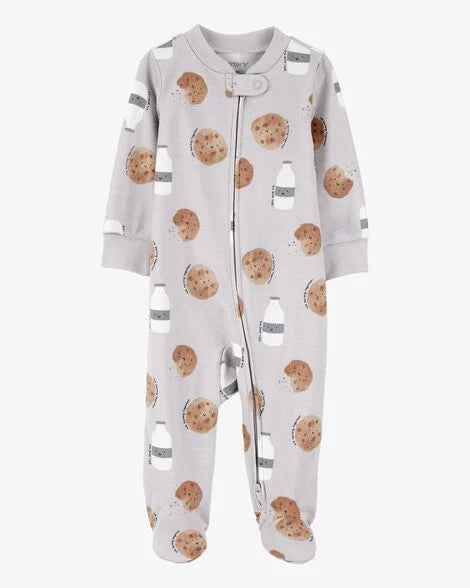 Carter's Baby Milk & Cookies 2-Way Zip Cotton Sleep & Play Pajamas - Grey