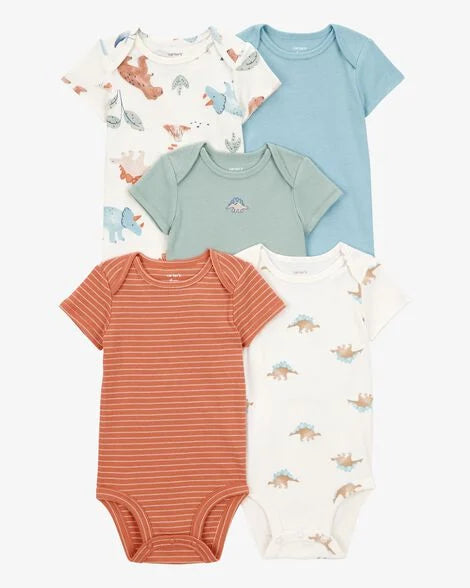 Carter's 5-Pack Dinosaur Short-Sleeve Cotton Bodysuits