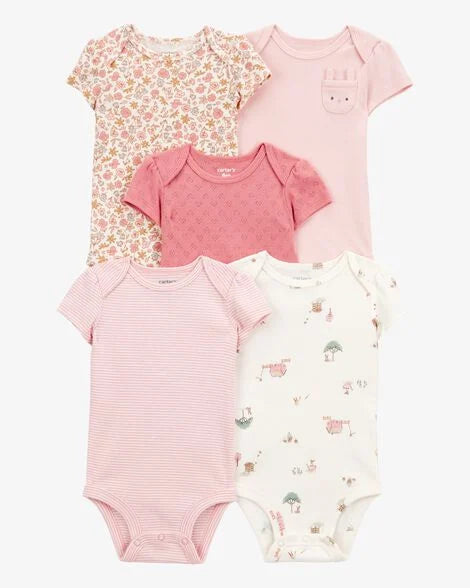 Carter's 5-Pack Floral Bunny Short-Sleeve Cotton Bodysuits - Pink