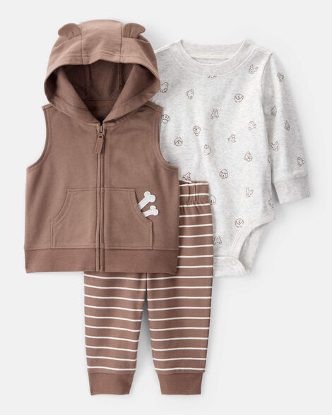 Carter's Baby 3-Piece Dog Little Vest Set - White/Brown