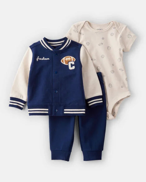 Carter's Baby 3-Piece Varsity Freshman Little Jacket Set - Navy/Ivory