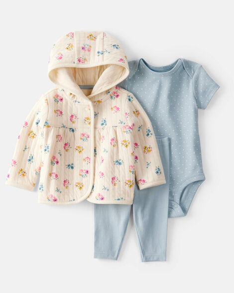 Carter'sBaby 3-Piece Floral Quilted Little Jacket Set - Ivory/Blue