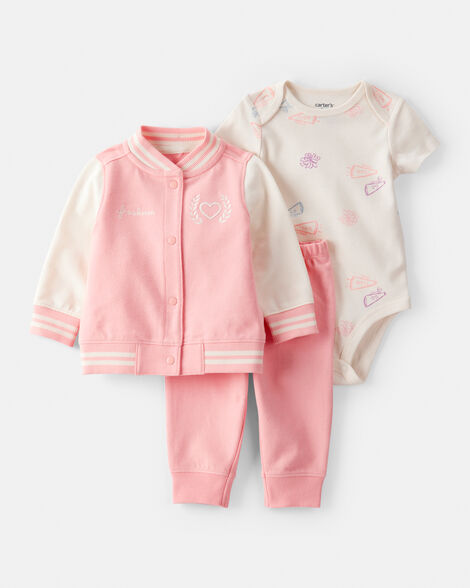 Carter's Baby Girl 3-Piece Varsity Freshman Little Jacket Set - Pink/White