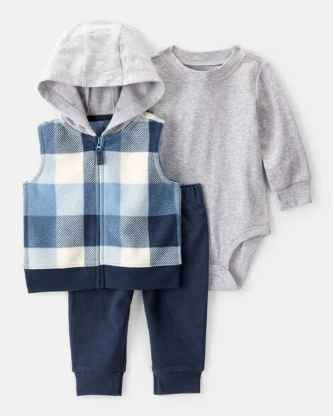 Carter's Baby 3-Piece Plaid Little Vest Set Navy/Grey – Carter's
