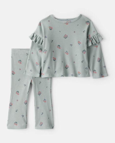 Carter's Baby Girl 2-Piece Floral Cotton Long-Sleeve Tee & Pant Set - Green