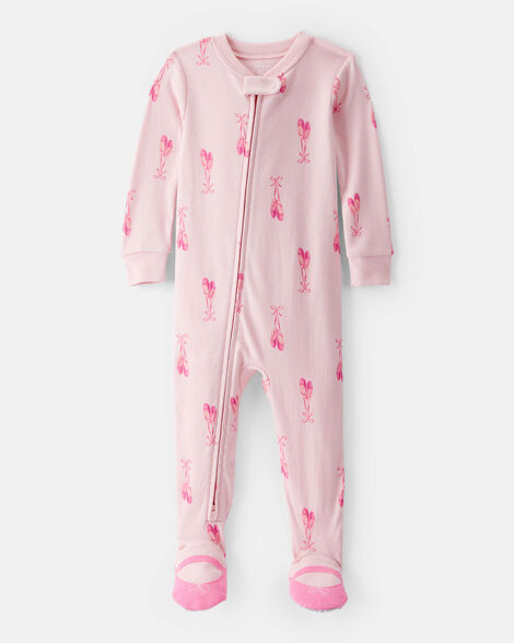 Carter's Baby Girl Ballet Print 100% Cotton Long-Sleeve 2-Way Zip 1-Piece Pajamas - Pink