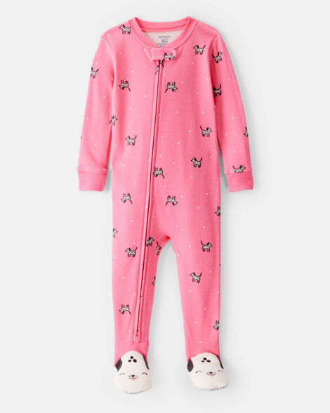 Carter's Baby Girl Dalmatian Print 100% Cotton Long-Sleeve 2-Way Zip 1-Piece Pajamas - Pink