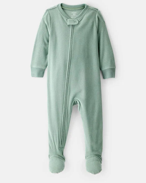 Carter's Baby Boy Waffle Knit Long-Sleeve Fleece 2-Way Zip 1-Piece Pajamas - Green