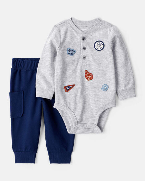 Carter's Baby Boy 2-Piece Sports Long-Sleeve Bodysuit & Pant Set - Grey