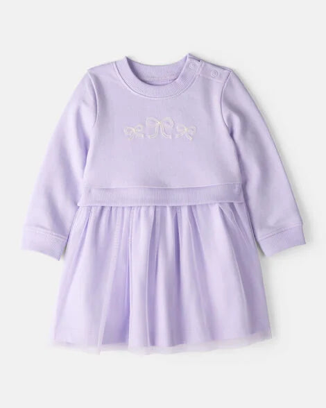 Carter's Baby Girl Bow Print Tulle Cotton Dress - Purple