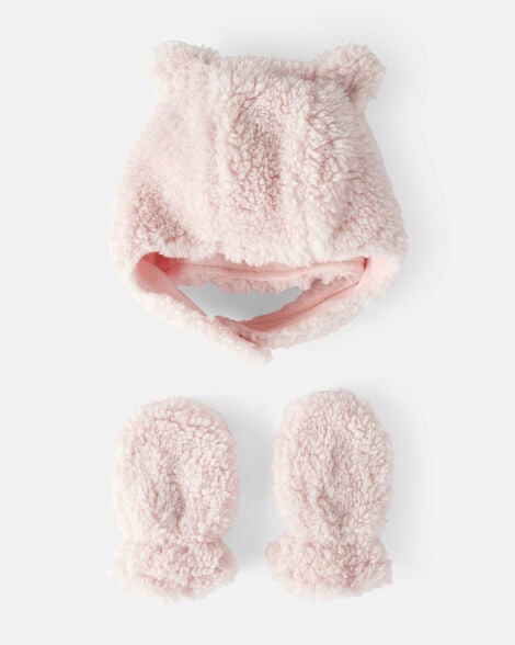 Carter's Baby Girl Sherpa Winter Hat & Mittens Set - Pink