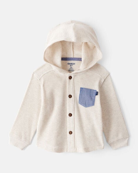 Oshkosh Baby Boy Waffle Knit Long-Sleeve Hooded Top - Cream