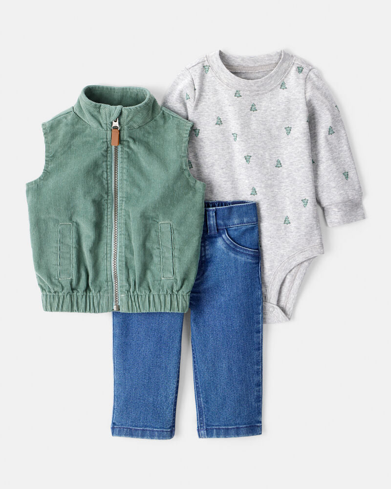 Carter's Baby Boy 3-Piece Corduroy Tee Pant Set Green