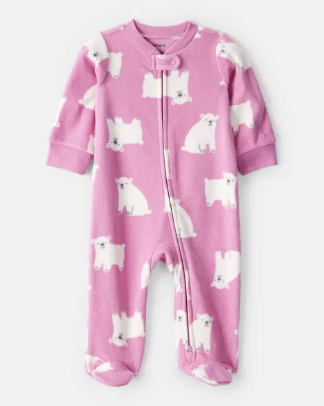 Carter's Baby Girl Polar Bear Print Loose Fit Long-Sleeve Sleep & Play Pajamas - Pink