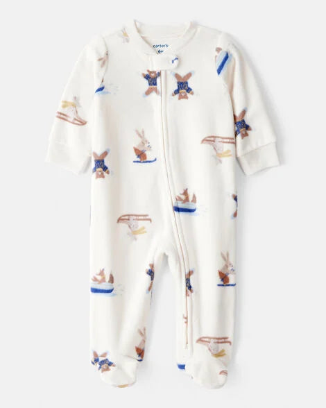 Carter's Baby Boy Animal Ski Print Loose Fit Long-Sleeve Sleep & Play Pajamas - Cream