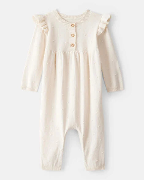 Carter's Baby Girl Cotton Long-Sleeve Jumpsuit - White