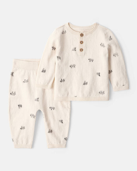 Carter's Baby Boy Sheep Print Cotton Long-Sleeve Tee & Pant Set - White