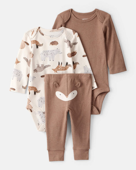Carter's Baby Boy 3-Piece Fox Print Long-Sleeve Bodysuits & Pant Set
