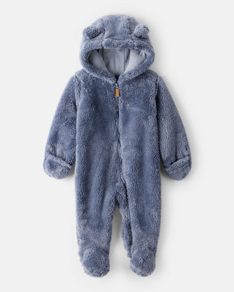Carter's Baby Boy Sherpa Long-Sleeve Hooded Jumpsuit - Blue