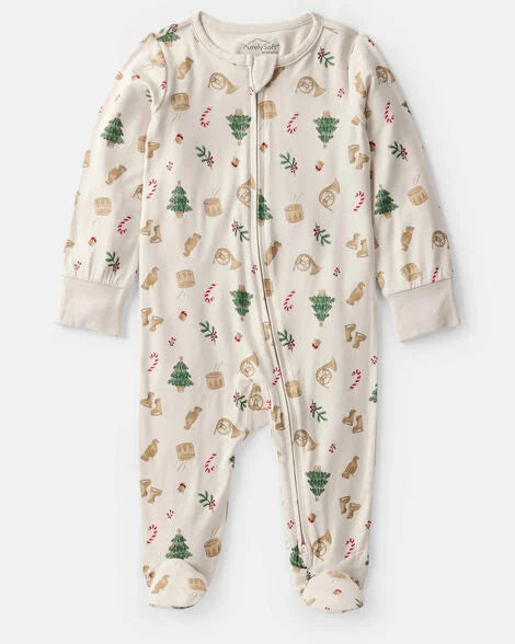 Carter's Baby Christmas Print PurelySoft Long-Sleeve Sleep & Play Pajamas - White