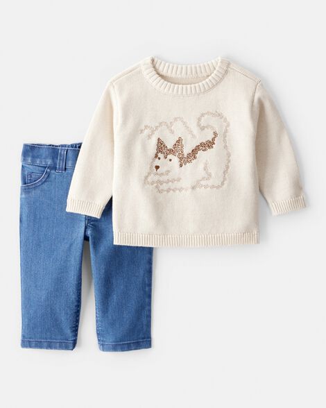Carter's Baby Boy 2-Piece Dog Sweater & Pant Set - Cream