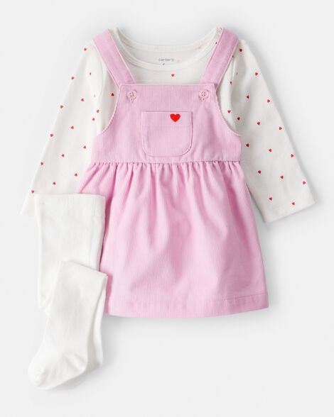 Carter's Baby Girl 3-Piece Heart Print Long-Sleeve Dress Set - Pink