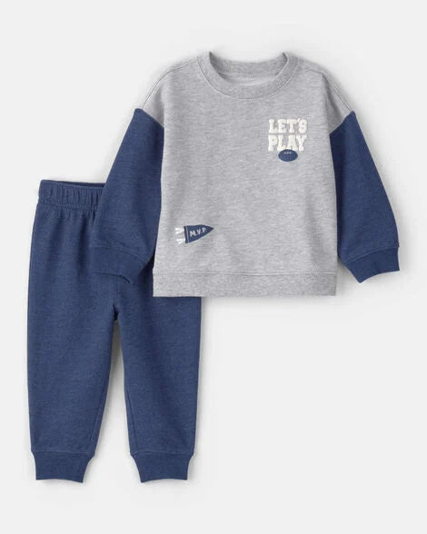 Carter's Baby Boy Varsity French Terry Sweatshirt & Pant Set - Grey/Navy