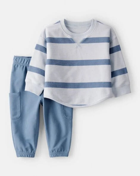 Carter's Baby Boy Striped French Terry Long-Sleeve Tee & Pant Set - Blue