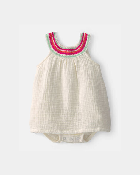 Baby Girl Gauze Bodysuit Dress - White