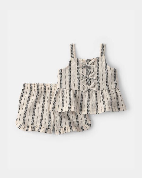 Carter's Baby Girl 2-Piece Striped Top & Short Set - Black/Ivory