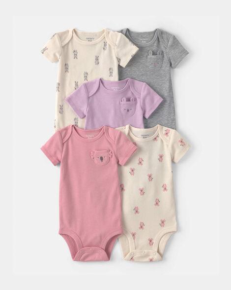 Carter's Baby Girl 5-Pack Bunny Multipack Bodysuits - Pink/Ivory