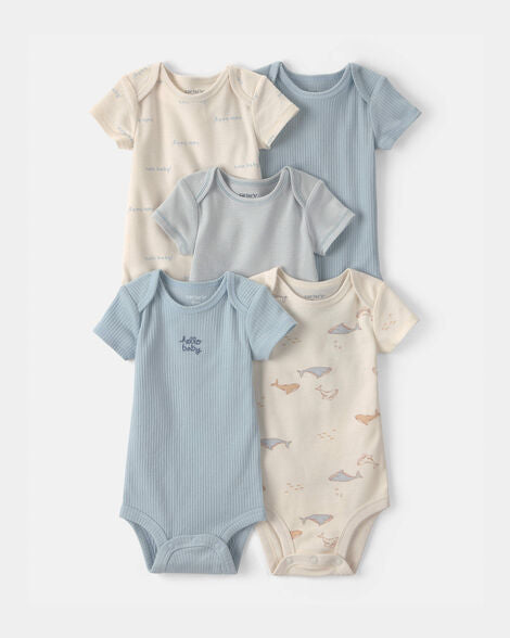 Carter's Baby 5-Pack Whale Multipack Bodysuits - Blue/Ivory