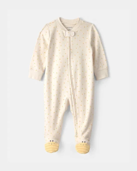 Carter's Baby Girl Bee 100% Cotton 2-Way Zip Sleep & Play Pajamas - Ivory