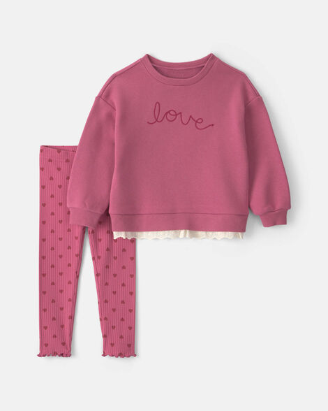 Carter's Baby Girl 2-Piece 'Love' Fleece Long-Sleeve Top & Pant Set - Pink