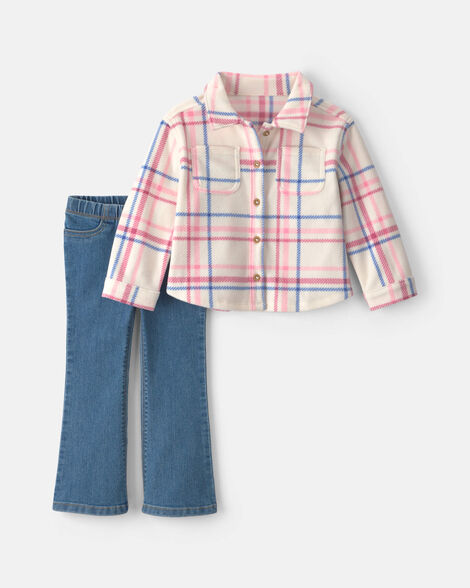 Carter's Baby Girl 2-Piece Plaid Fleece Long-Sleeve Top & Pant Set