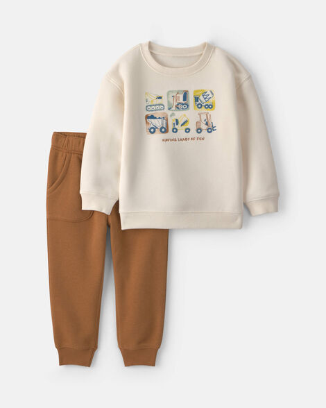 Carter's Baby Boy 2-Piece Construction Fleece Top & Pant Set - Cream/Brown