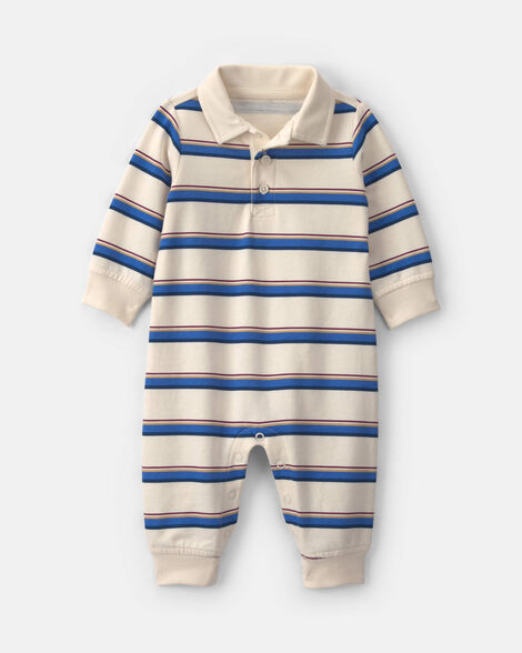 Carter's Baby Boy Striped French Terry Long-Sleeve Jumpsuit - Blue/Cream
