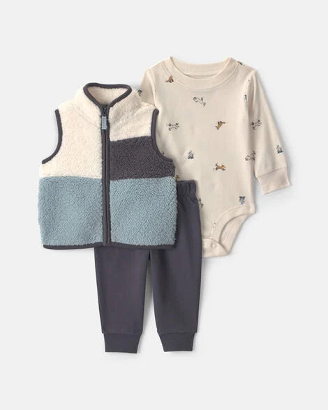 Carter's Baby Boy 3-Piece Fox Teddy Fleece Layering Set - Blue