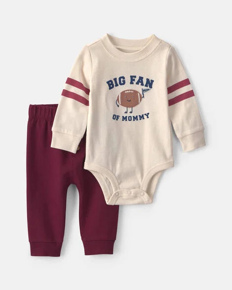 Carter's Baby Boy 2-Piece 'Big Fan Of Mommy' Football Long-Sleeve Bodysuit & Pant Set - Red/Cream